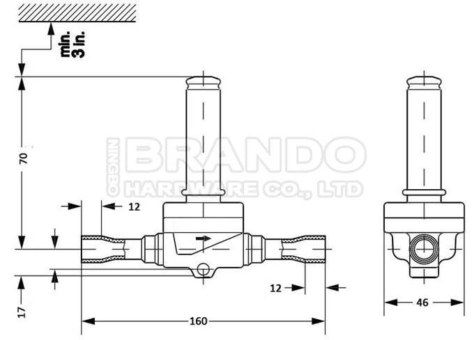 Dimensión de la válvula solenoide de la serie EVR de tipo Danfoss