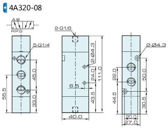 4A320-08Airtacタイプ5/2ウェイダブルパイロット空気圧バルブ1/4 '' 0