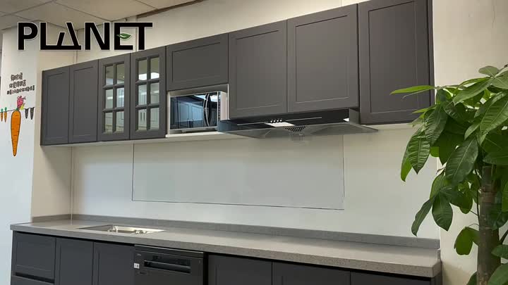 Grey acrylic finish kitchen cabinets 