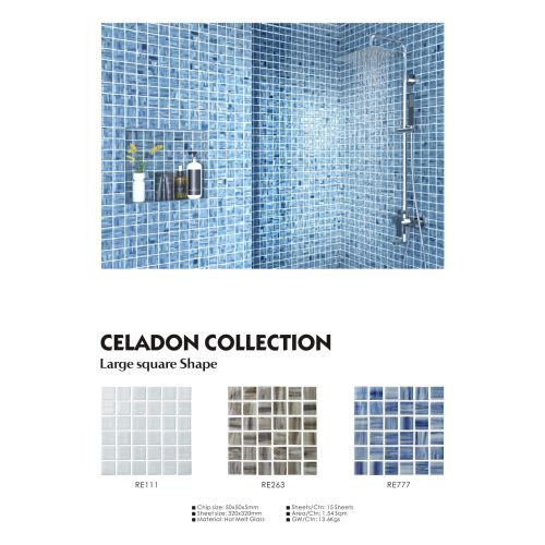 Celadon Series 50*50mm Blue glass mosaic bathroom design application 