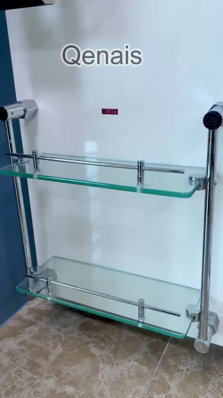 Dual Glass Shelves and ceramic Toilet Brush Holders