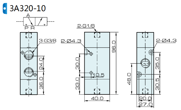 3A320-10 Airtac 유형 에어 파일럿 방향 제어 밸브 3 웨이 0