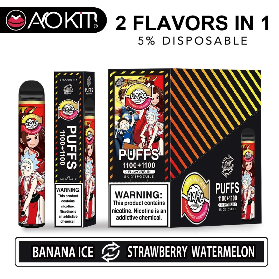 2021 Hot Selling 1100+1000 puffs Double Flavors Disposable Vaper CE/MSDS/RoHS-certifikat