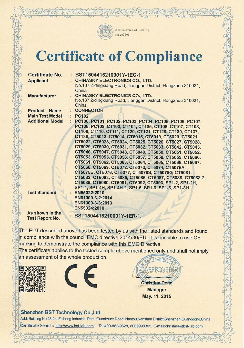 CE Certificate for Connectors