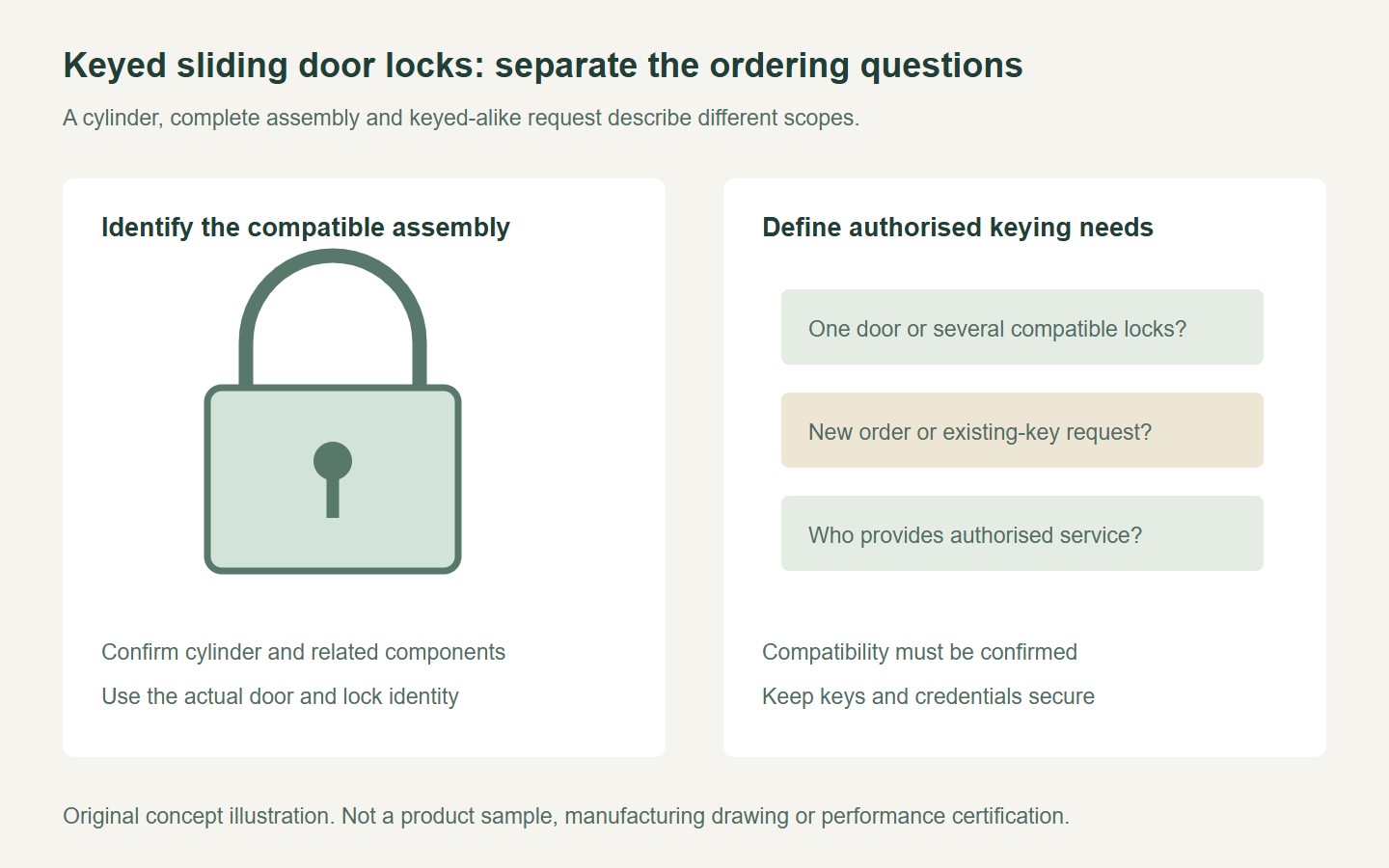 Original checklist separating keyed-lock assembly identity from authorised keying requirements
