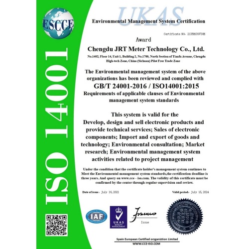 2021 JRT updates ISO14001 Environmental Management System Certification - Industrial Laser Distance Sensor