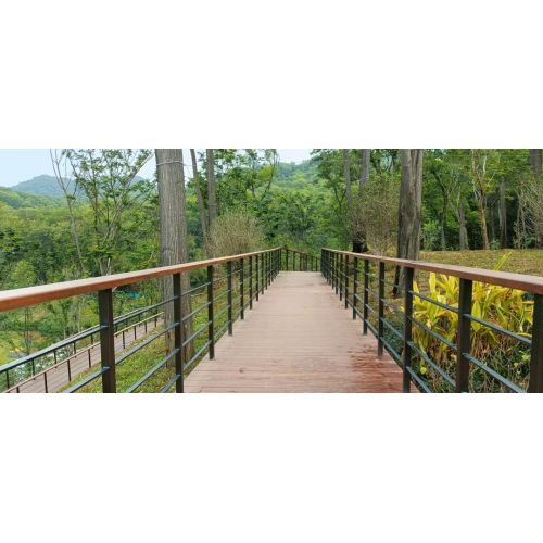 Guangzhou Yuncheng Hotel--chestnut color groove bamboo  flooring and outdoor bamboo handrail