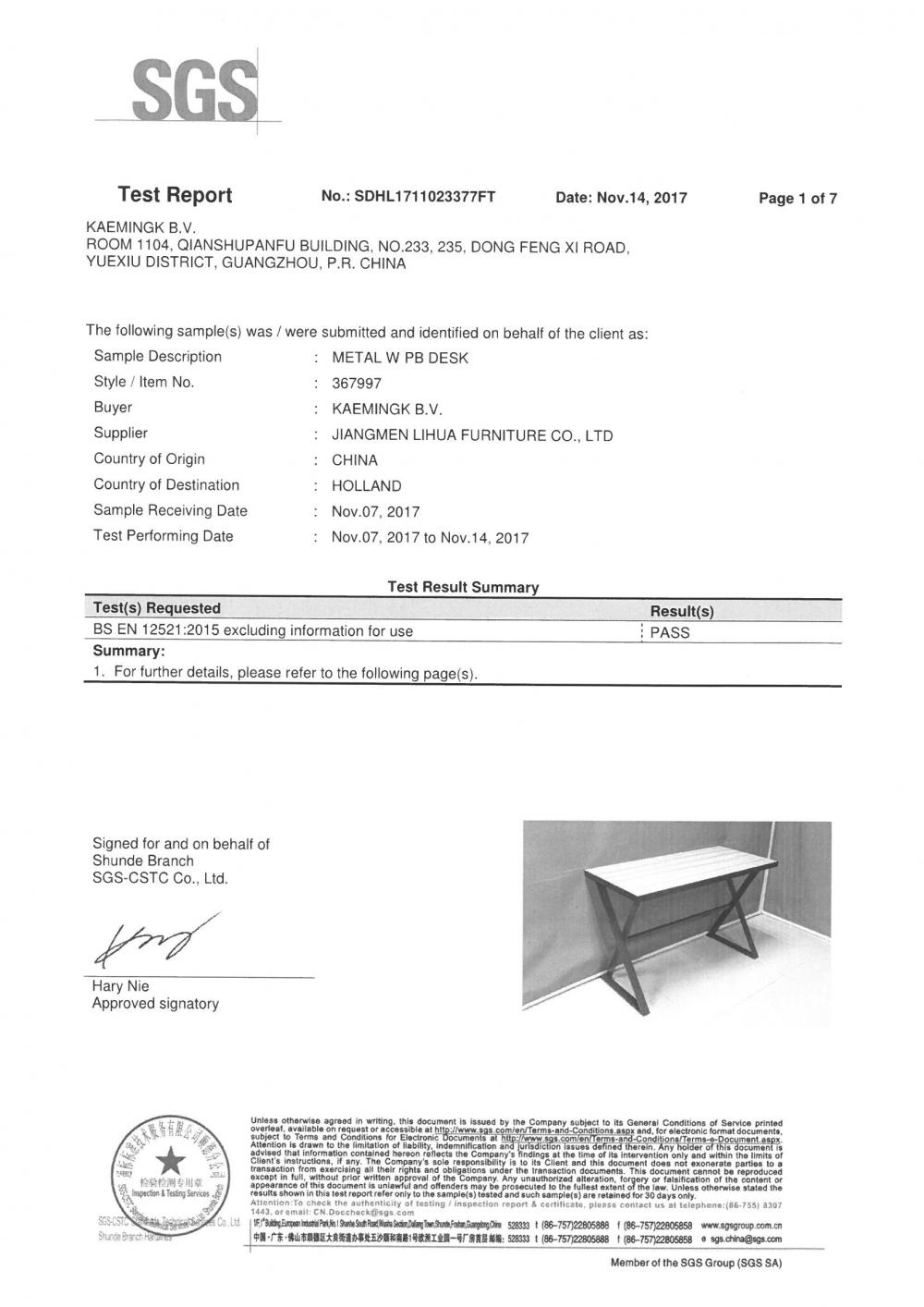 EN12521 Compliance Report