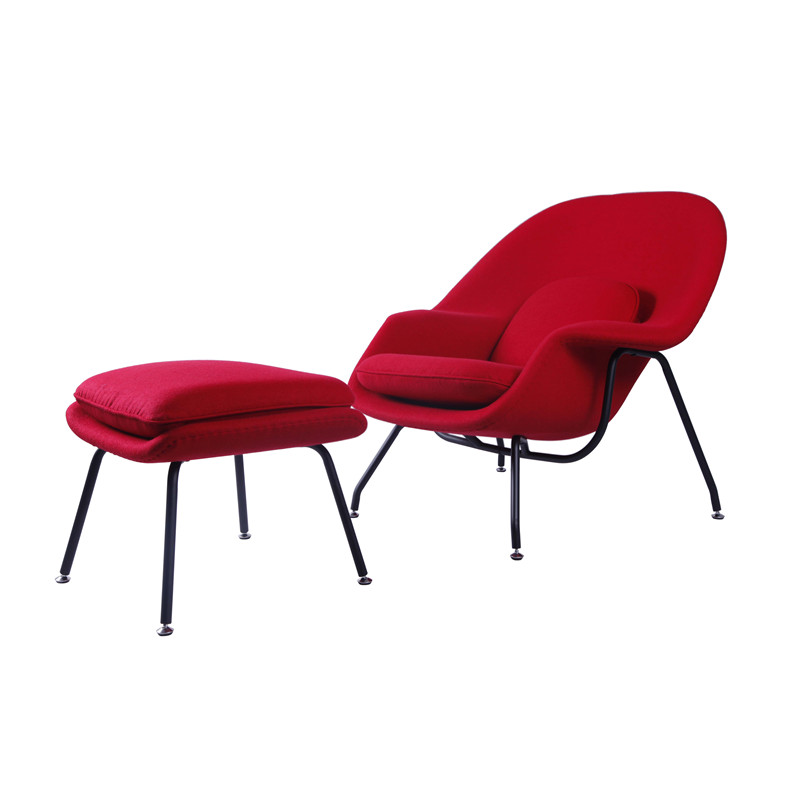 RED FABRIC WOMB CHAIR FOR LIVING ROOM