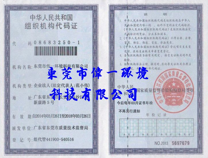 People's Republic of China Organization Code Certificate