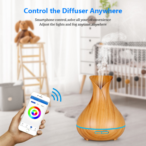 400ml Ultrasonic Wood Grain WiFi VASE Aroma Diffuser-10