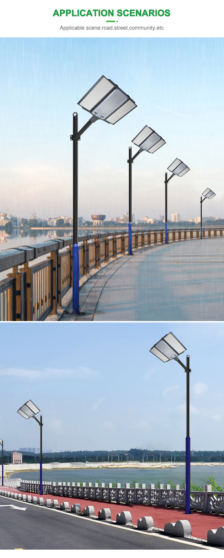 G-lights de alto brillo impermeable al aire libre IP65 Smd 200w 400w 600w integrado todo en uno farola solar led