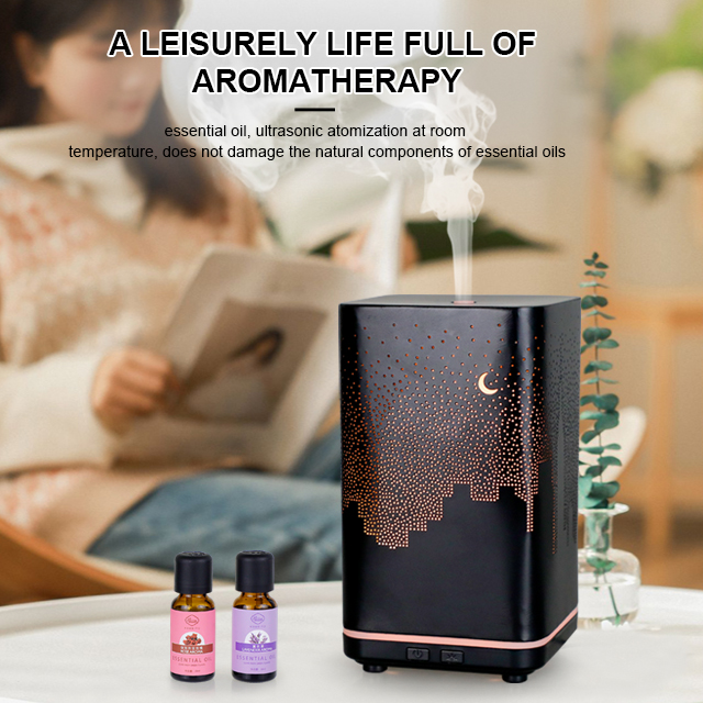 2022 Summer New USB Ultrasonic 7 LED Colour Light 120ml Essential Oil Humidifier Iron Art Starry Sky Cityscape Aroma Diffuser-8