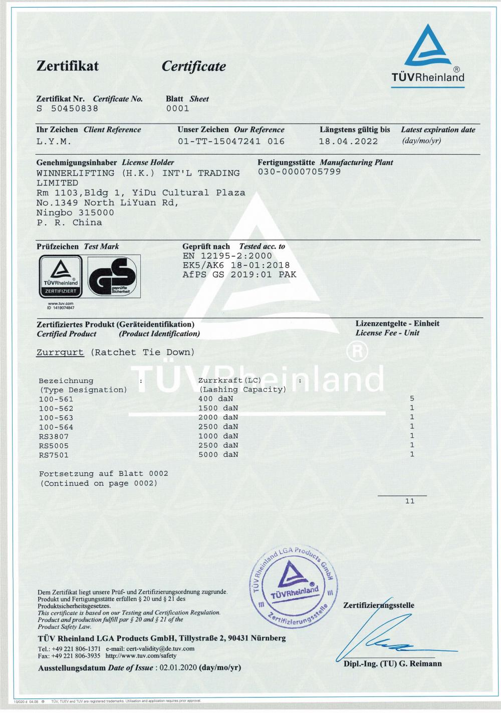 TUV CERTIFICATE