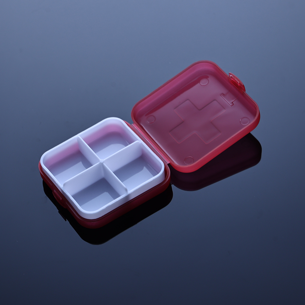 Square Shaped 4 Compartments Pill Case
