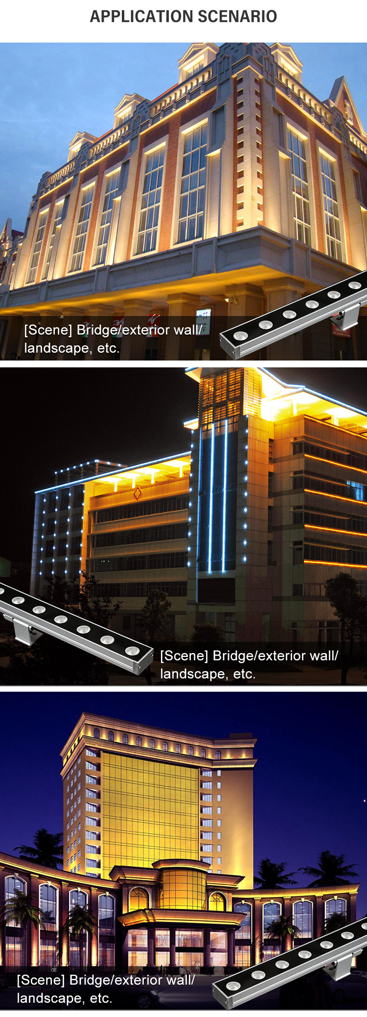 Edificio de ingeniería Iluminación de puentes Fachada exterior IP65 Impermeable 18W 24W LED Luz de arandela de pared