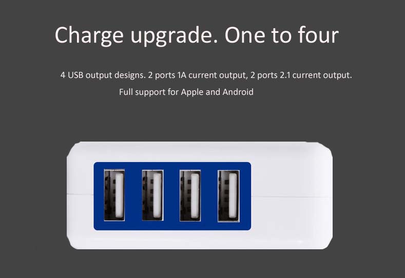 The simple appearance of the 4-port power adapter The simple appearance of the 4-port power adapter