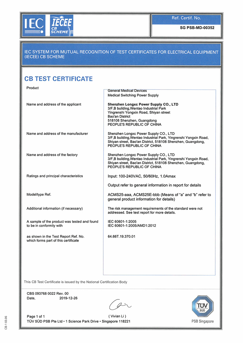 CB TEST CERTIFICATE