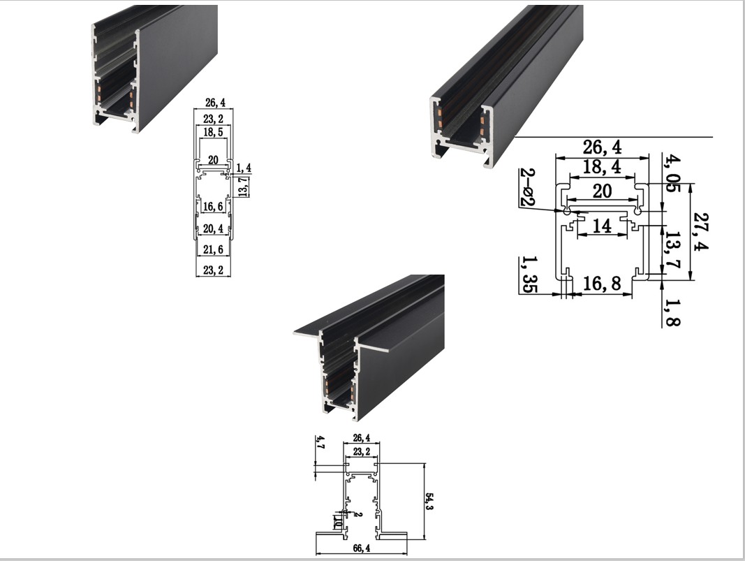 2 wires 3 wires 4 wires single phase 2 phases COB LED magnet lamp track rail gu10 spot light aluminum track rail system