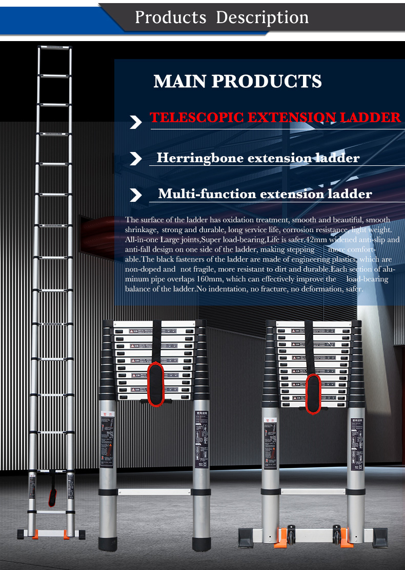 2 2.6 3.2 3.8m Safety Aluminum Telescopic Folding Ladder