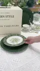 Set di stoviglie in ceramica verde scuro vintage francese Mary