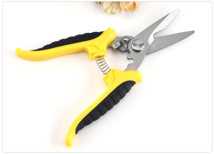 Non-slip handle Stainless steel garden scissors pruning tree branch shears fruit tree pruning black/yellow handle scissors