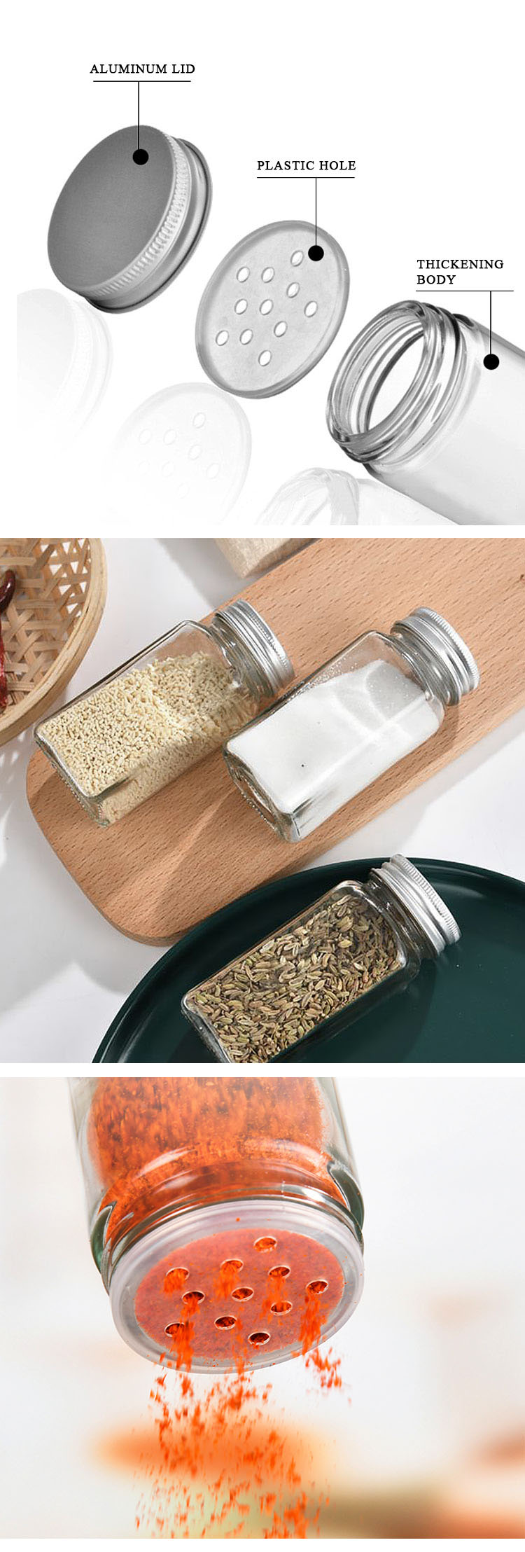 Square Glass Spice Jars With Shaker