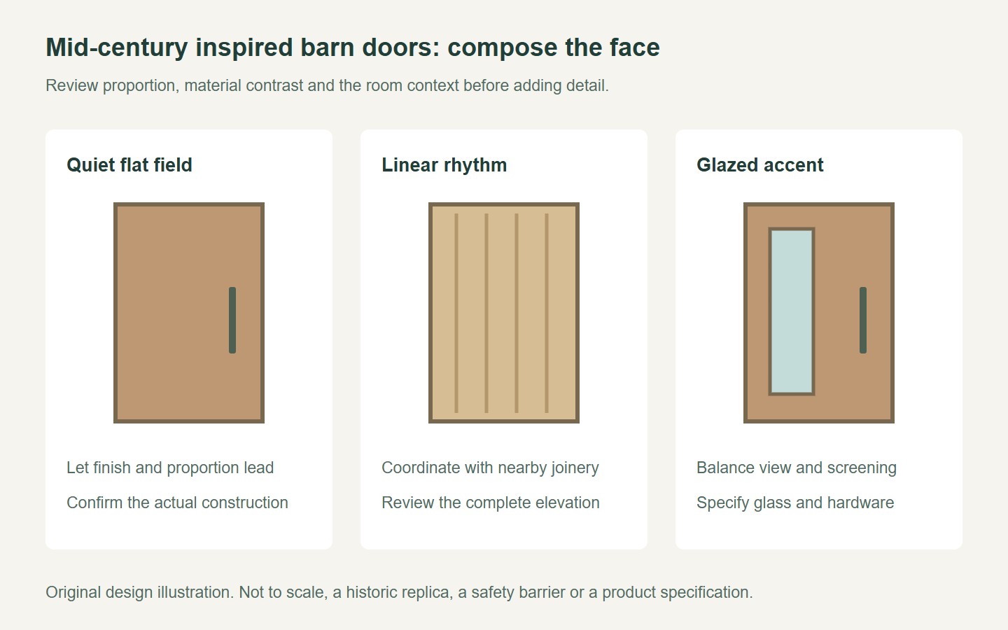 Original concepts for a plain face, linear wood rhythm and glazed accent on a sliding leaf