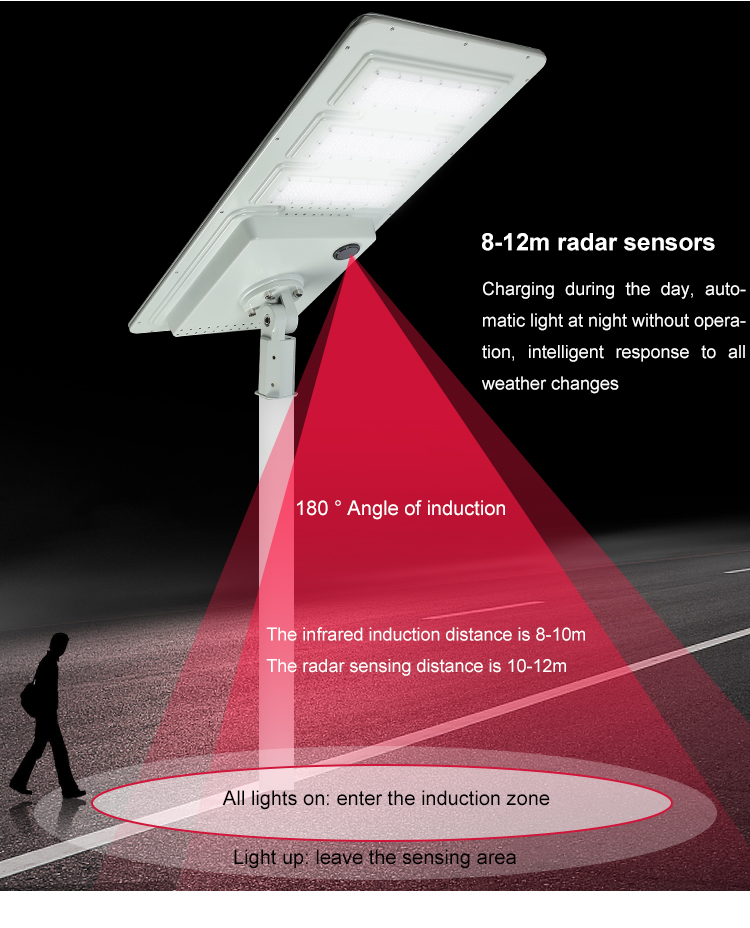 Precio barato de fábrica impermeable al aire libre Ip65 40 60120180 vatios Smd todo en uno lámpara de calle llevada solar integrada