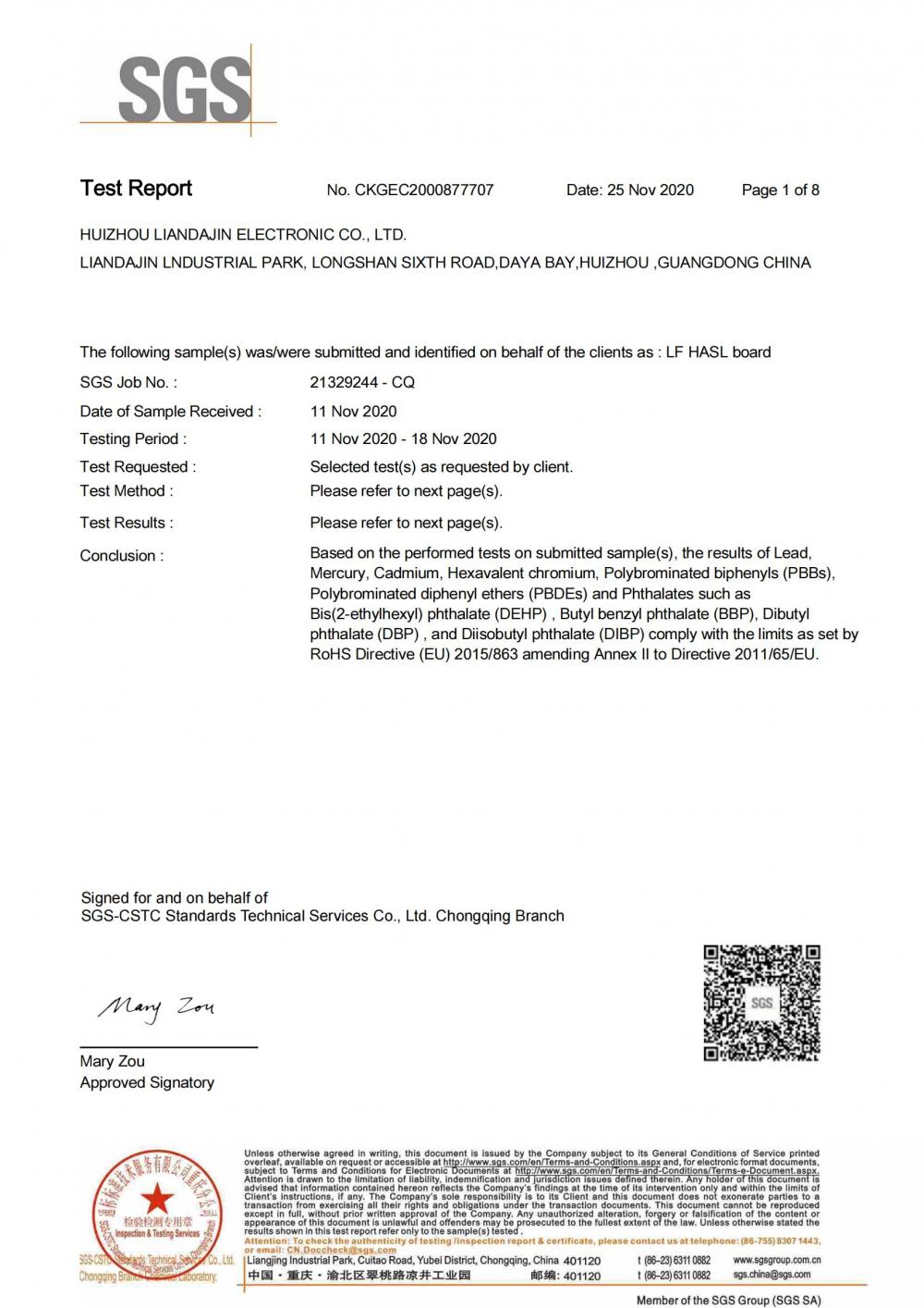 HASL LF RoHs test report