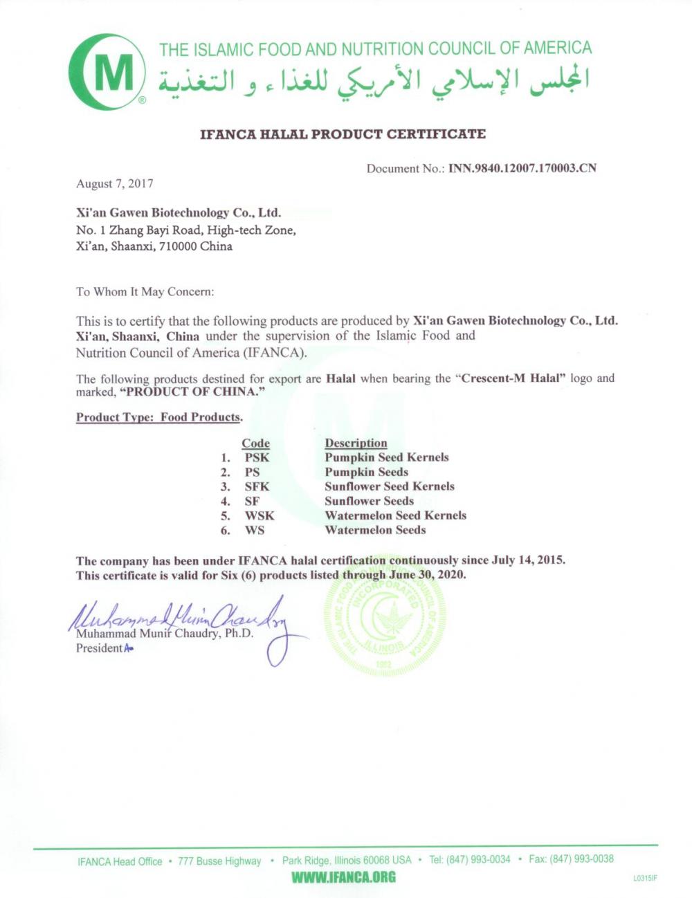 Ifanca halal product certificate