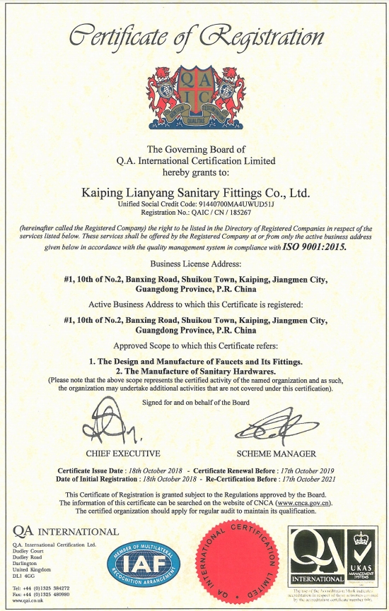 Kaiping Lianyang Sanitary Fittings Co.,Ltd.