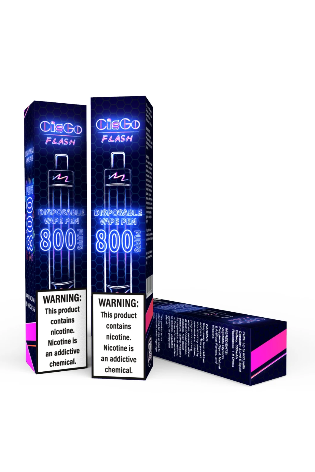 Venta al por mayor de cigarrillos electrónicos Fábrica 800 inhalaciones 50 mg Nic Salt 3 ml Flash Lighting Vape desechable