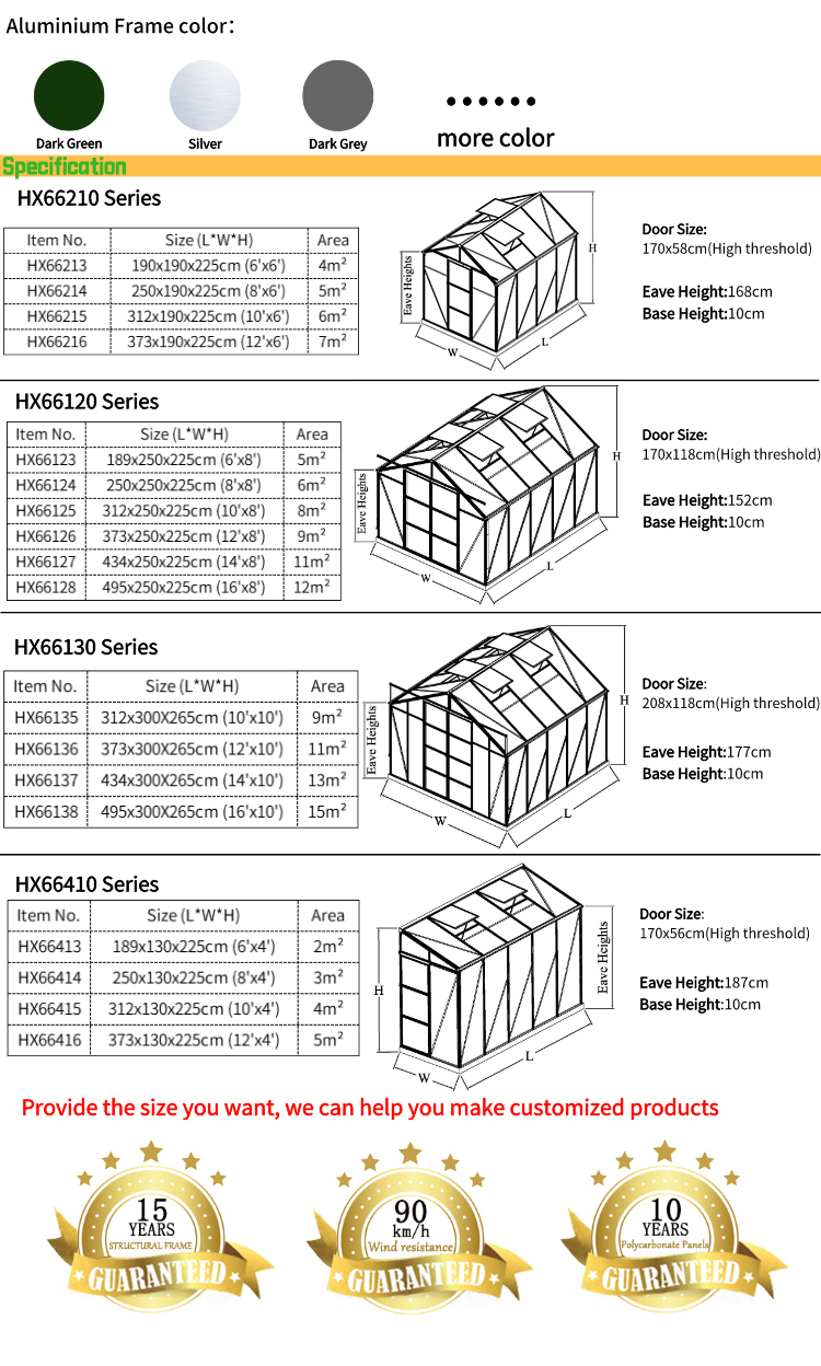 Casas de aluminio de metal vende usos pequeños mini marco de bajo costo poliarbonato jardín comercial invernadero invernadero