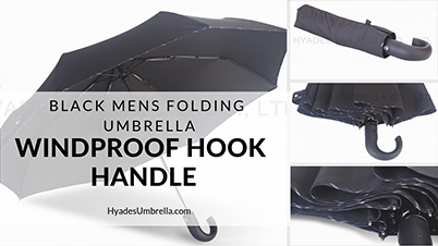 Black Mens Folding Umbrella Windproof Hook Handle