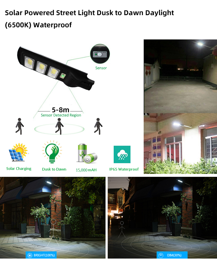 Precio barato de fábrica Ip65 Impermeable al aire libre Smd ABS 60W 120W 180W 240W 300W Todo en uno Farola solar LED integrada