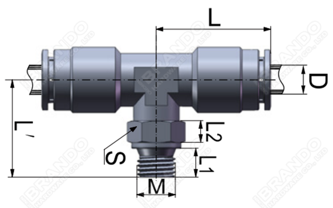 Rama macho Tee Brass Pneumatic Push Stit Conectores 1/8 '' 1/4 '' 3/8 '' 1/2 '' 0