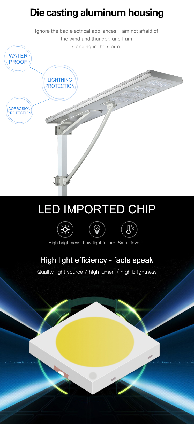 G-Lights High Lumen Impermeable al aire libre Ip65 Smd 60W 90W 120W 150W Todo en uno Luz de carretera llevada solar