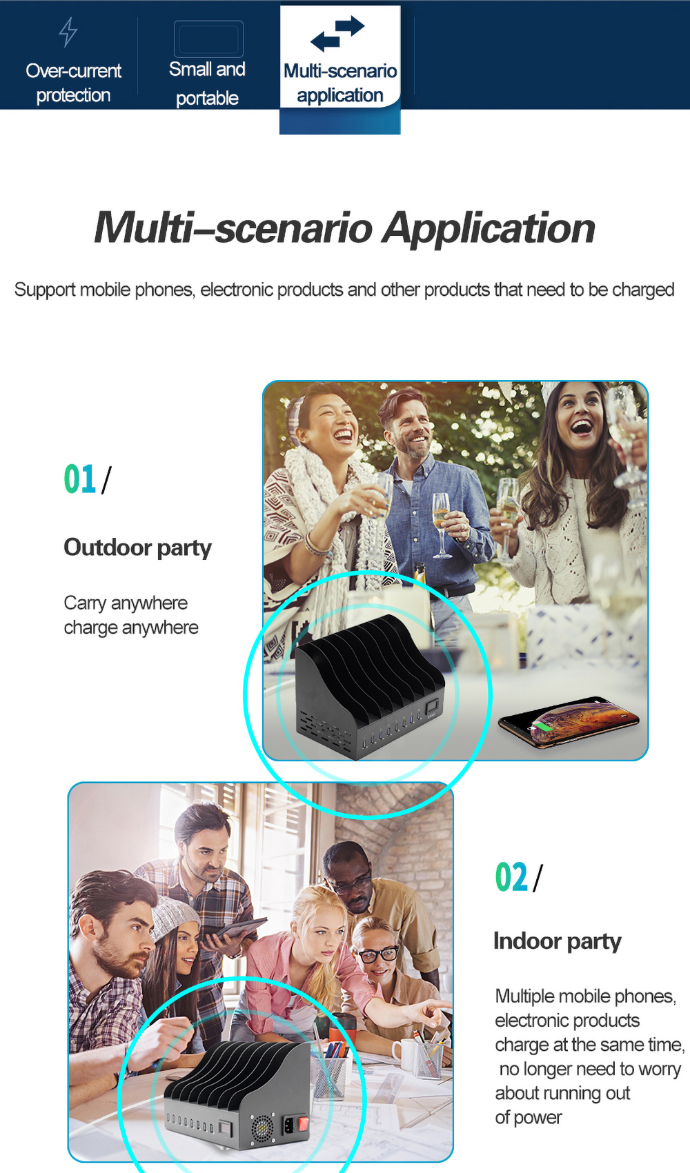 The 8-port smart USB charger has a wide range of uses The 8-port smart USB charger has a wide range of uses