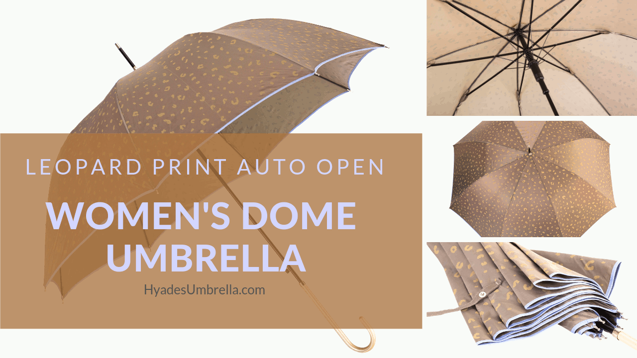 Leopard Print Auto Open Women's Dome Umbrella