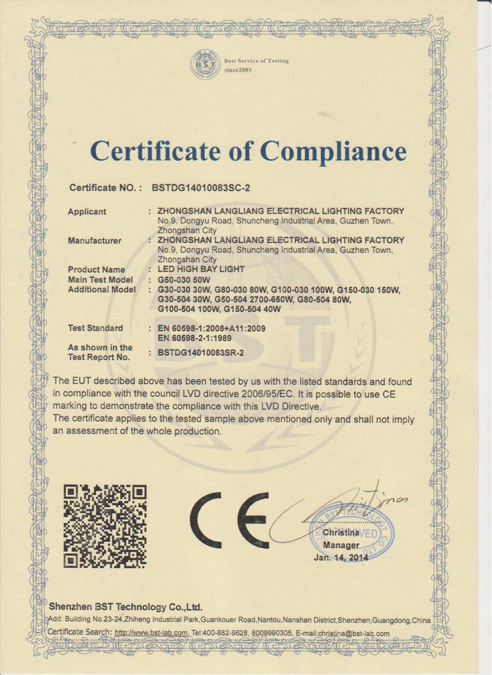 LED high bay light CE certificate