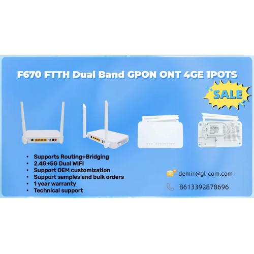 F670 FTTH BANDO DUAL Sem fio 2.4G 5G WiFi 4GE 1POTS GPON ONT