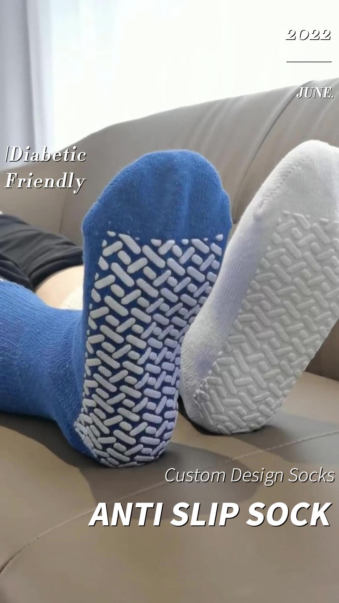 Diabetic anti slip sock customized color thicken terry cloth PVC glue tread non slip slipper socks1