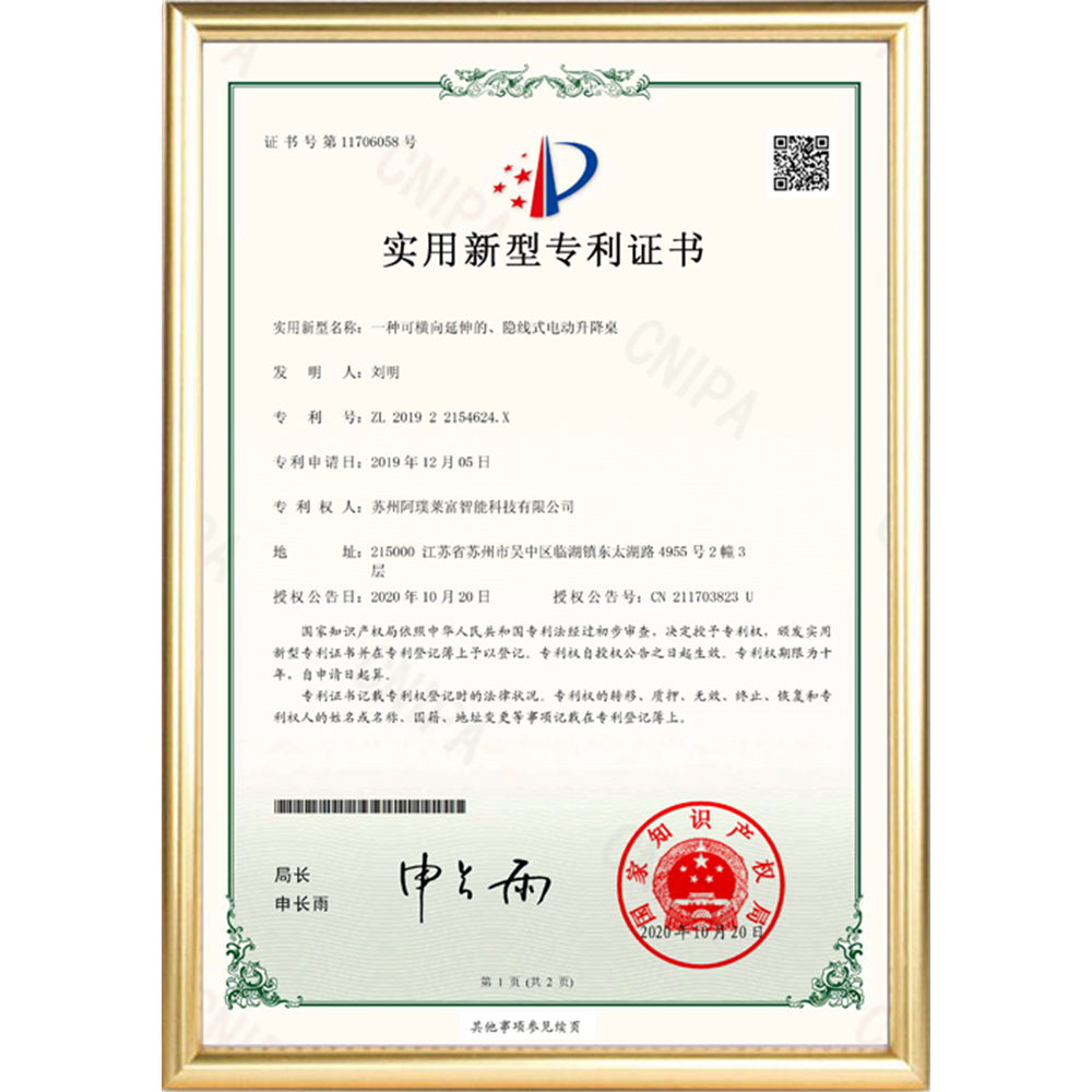 Certificate of patent for utility model