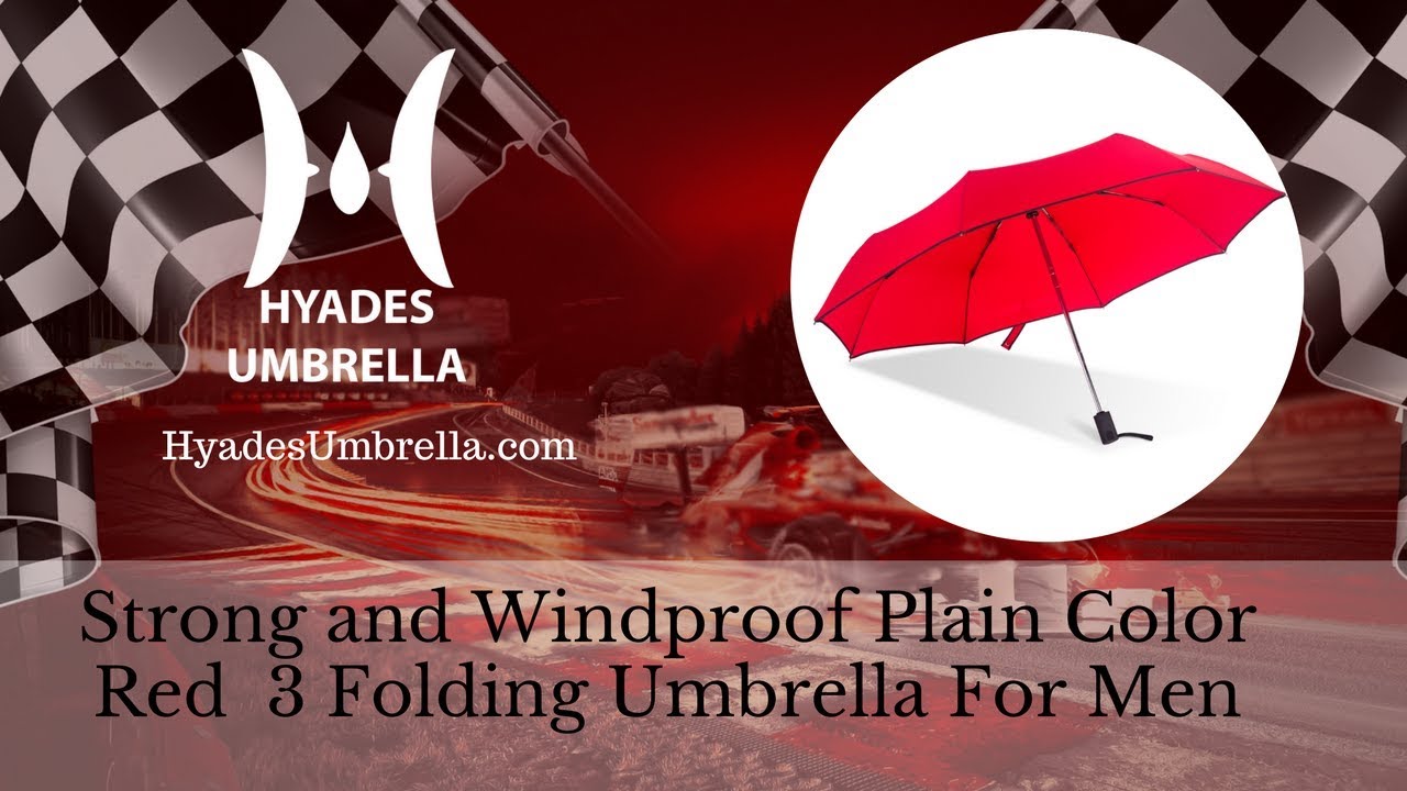 Strong and Windproof Plain Color Red 3 Folding Umbrella For Men