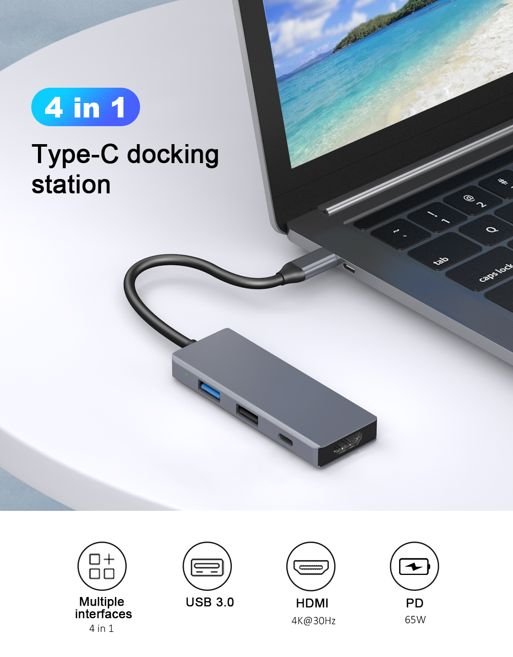 Aluminium 4-in-1 USB Type C Hub Adapter