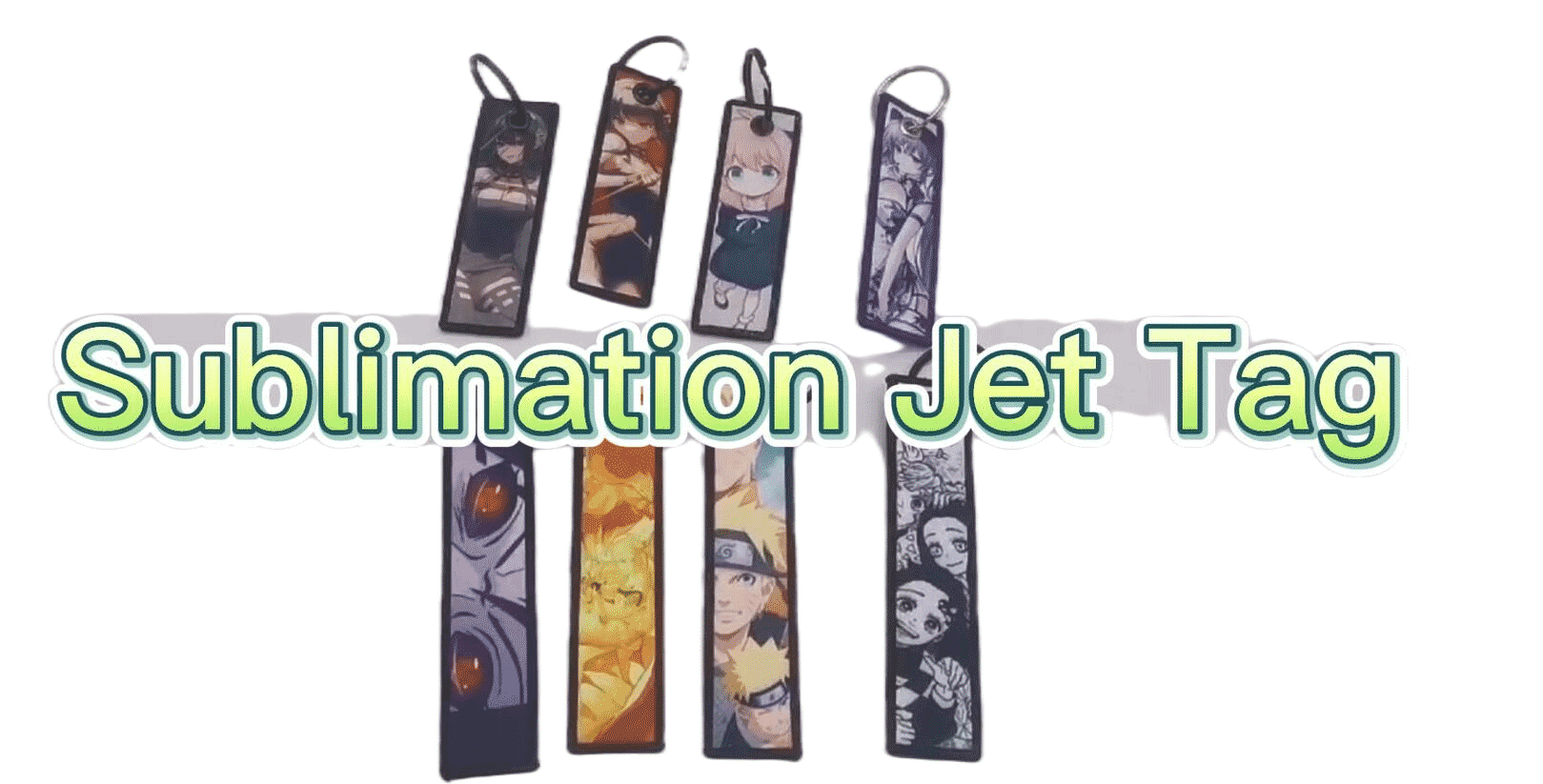 Woven Anime Jet Tag Key Ring Key Chains Double Side Fabric Custom Logo keychain Sublimation Key Tag