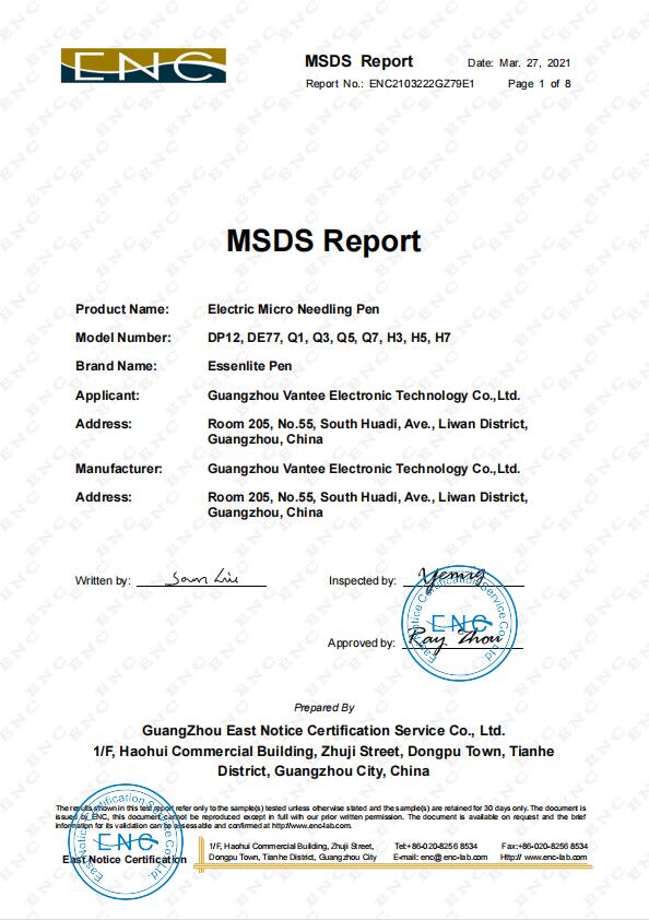 MSDS for Electric Micro Needling Pen 