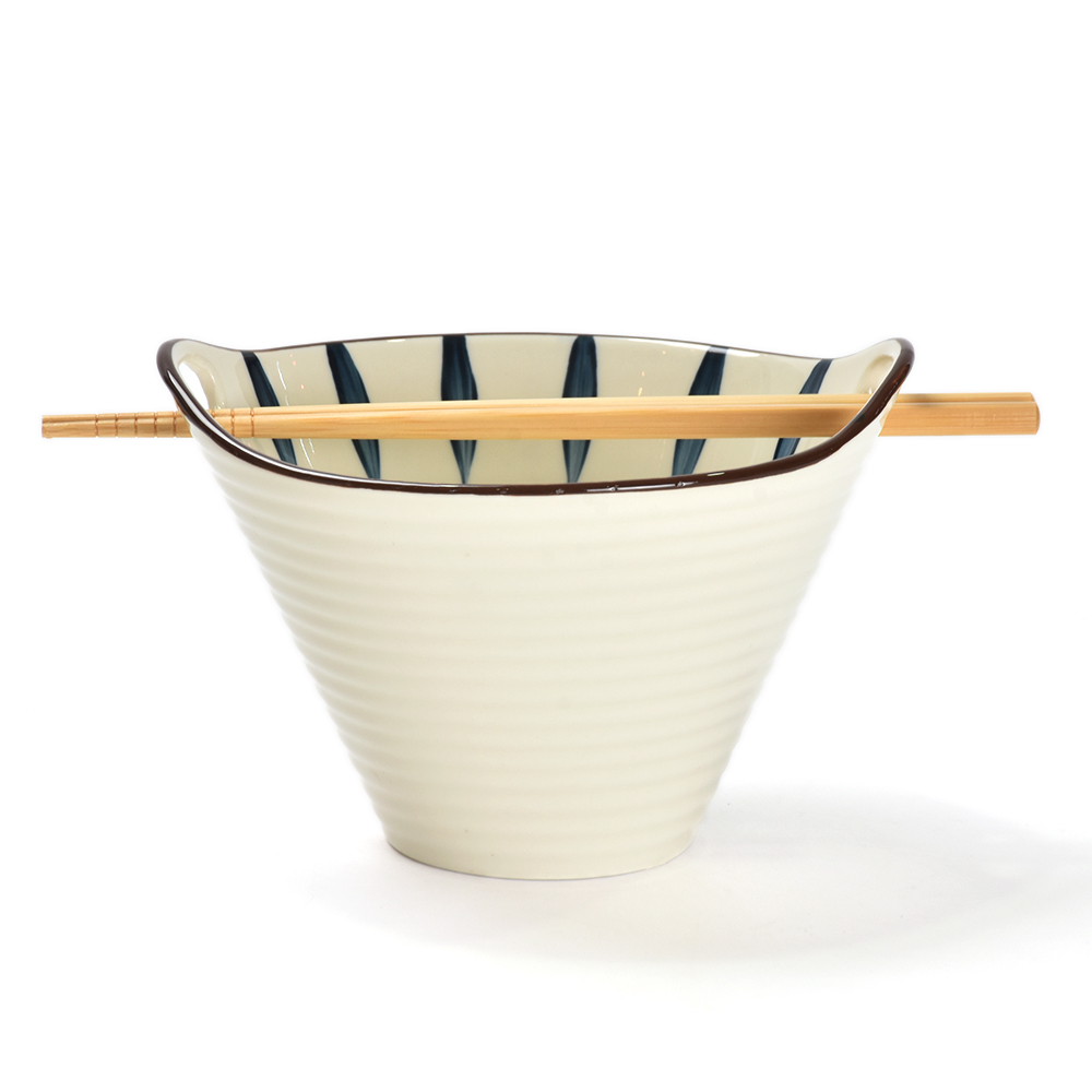 Japanese ramen instant noodles 6 inch ceramic noodle bowl with chopsticks