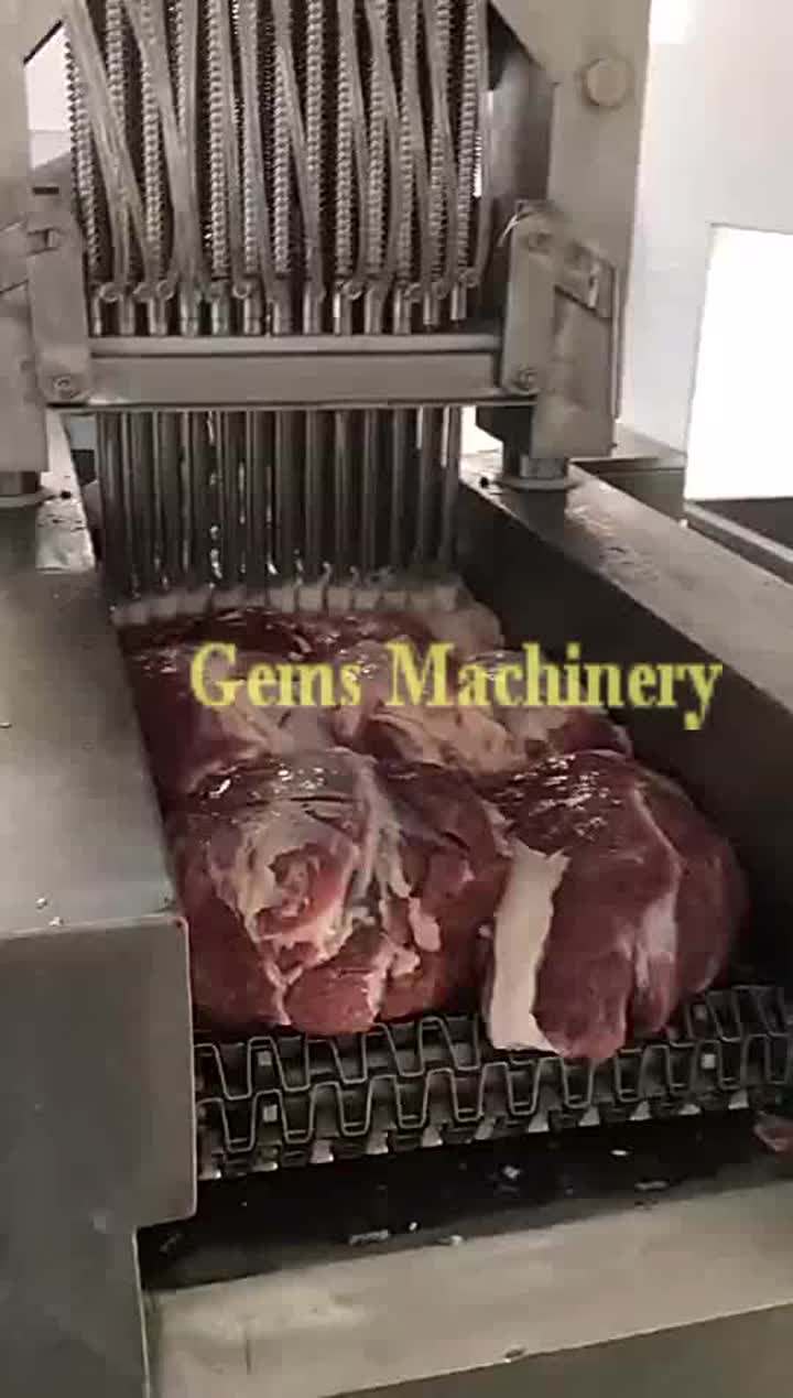 Máquina injetora de salmoura para frango com carne de porco.mp4